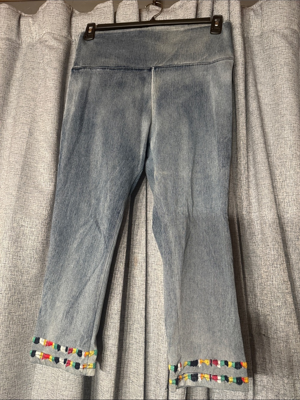 Light Blue Cropped Jeans with Multicolor Hem Trim